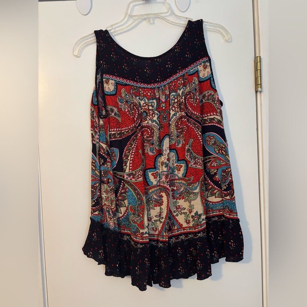 Bila Paisley Print Tank Top in Red, Navy & Teal - Picture 3 of 3
